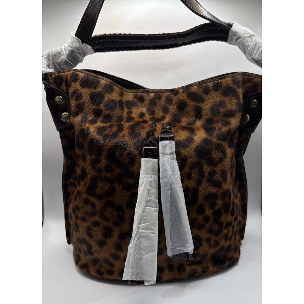 BNWOT Patricia Nash Torresina Tobacco Brown Leopard Calf Hair Bucket Tote Bag - Picture 2 of 16